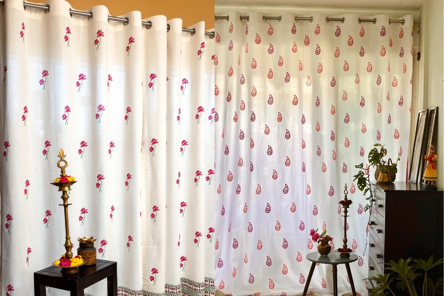 block print cotton curtains